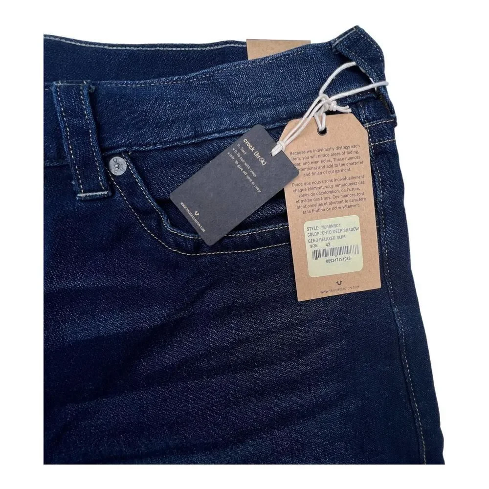New True Religion Geno Men Denim Blue Jeans Relaxed Slim Deep Shadow US 42 - Picture 7 of 11